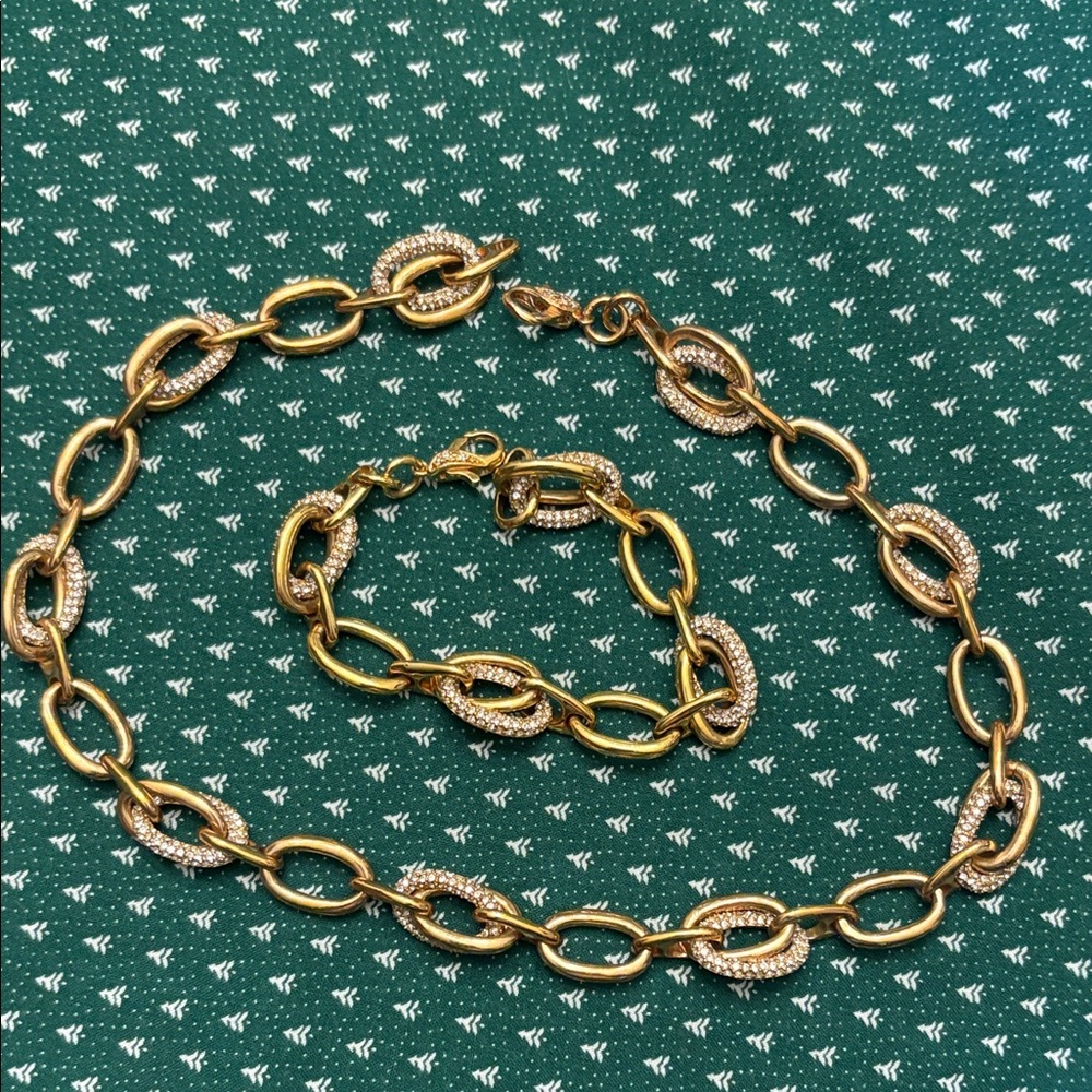 Elegant Gold and diamond look Link bracelet and necklace convertible set